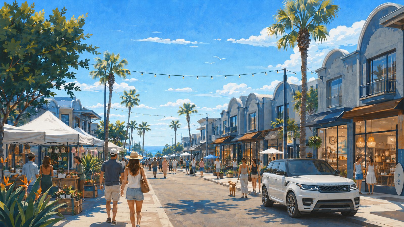 Cedros Avenue Design District in Solana Beach, boutiques and farmers market