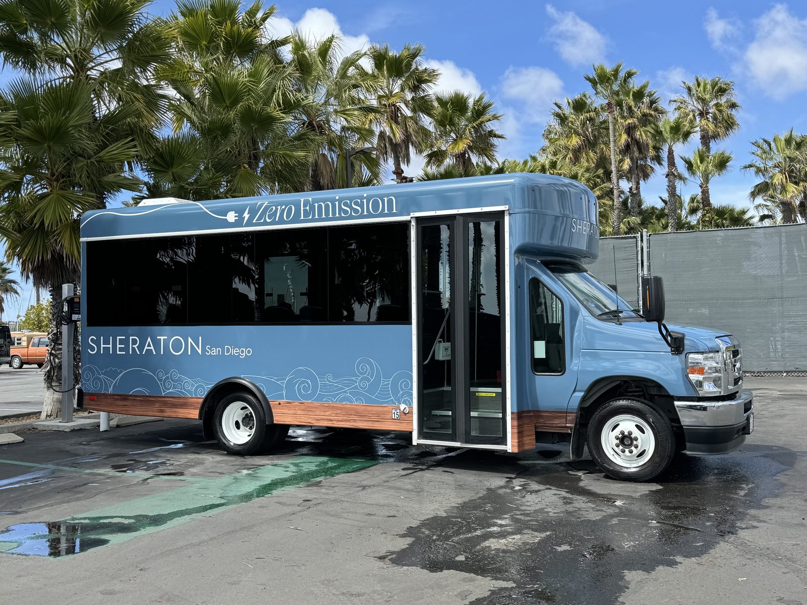 Sheraton San Diego shuttle fleet being washed at Liberty Station