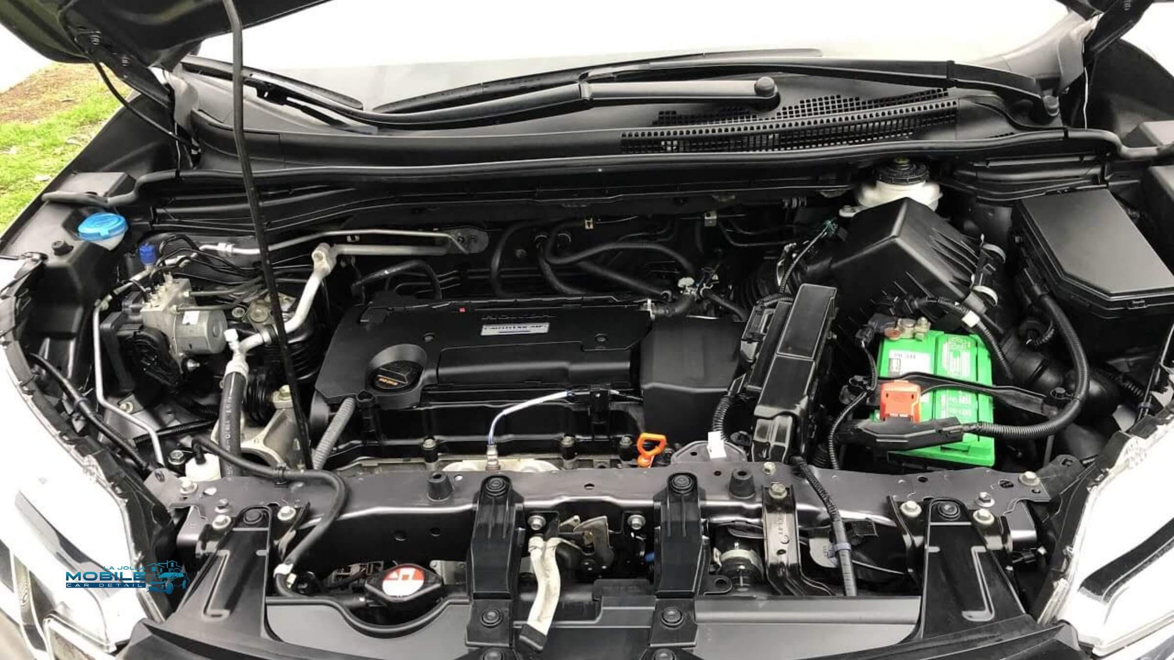 Engine bay cleaning service in San Diego, a professional add-on car detailing cost for vehicle restoration.