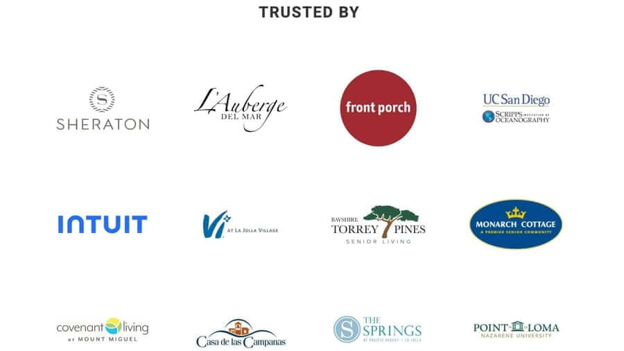 Fleet washing and detailing clients including Sheraton, L'Auberge Del Mar, Intuit, Scripps Institution of Oceanography, and San Diego senior living communities