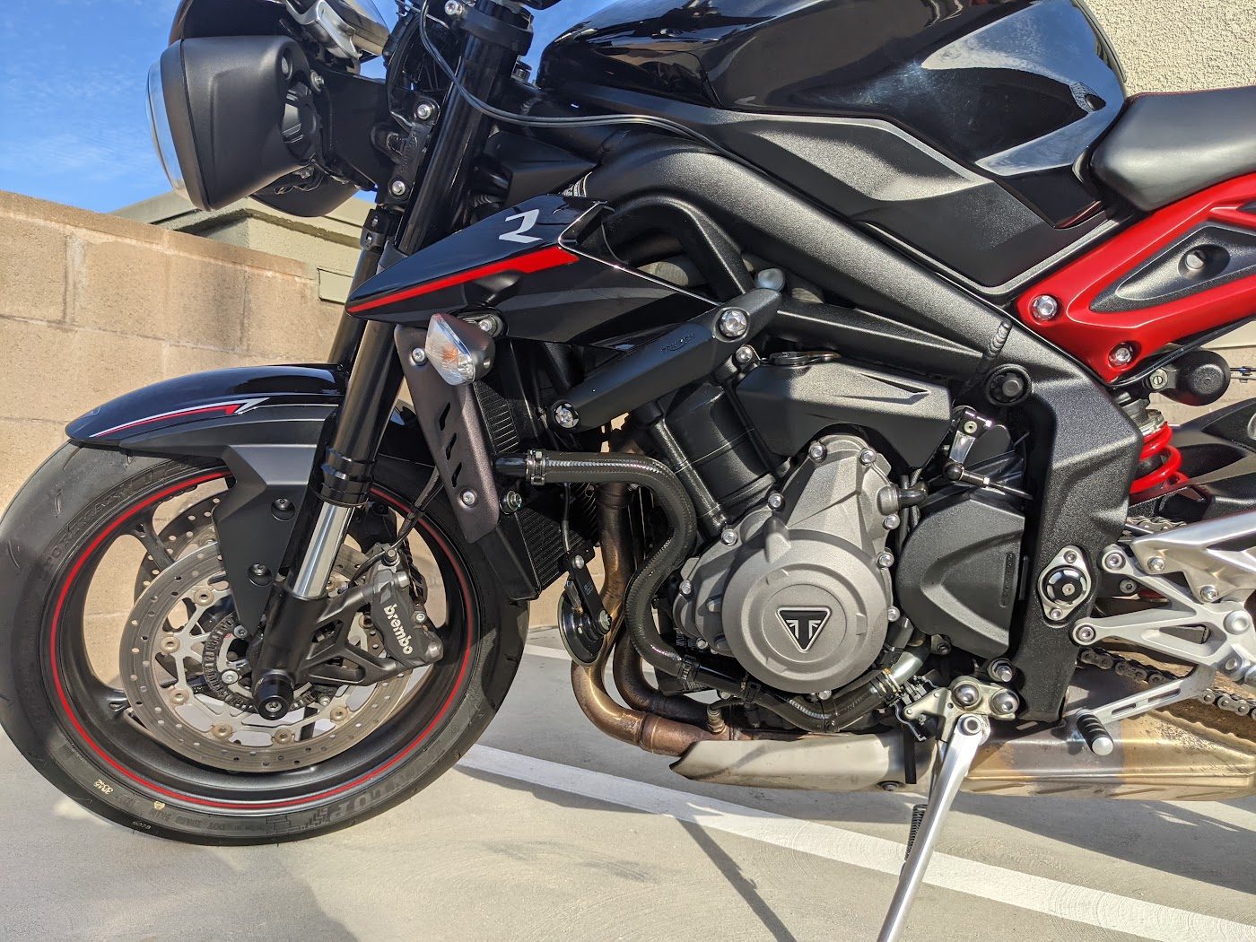 Triumph Street Triple motorcycle with a ceramic coated finish