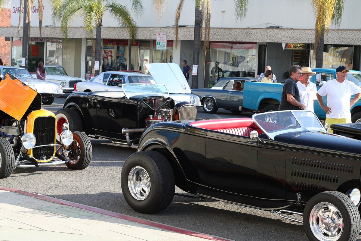 Classic cars lined up at Cruisin Grand in downtown Escondido, a mobile car detailing and car wash service area